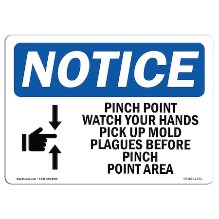 Signmission OSHA Sign, Pinch Point Watch Your Hands With Symbol, 14in X 10in Decal, 10" W, 14" L, Landscape OS-NS-D-1014-L-17301